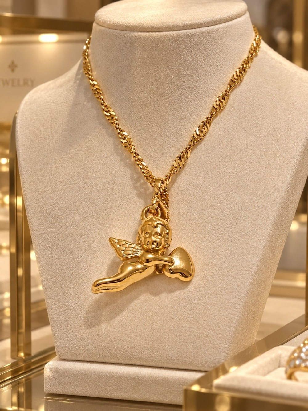 Gold Angel Pendant Necklace - Women Jewelry - Picture 4 of 6